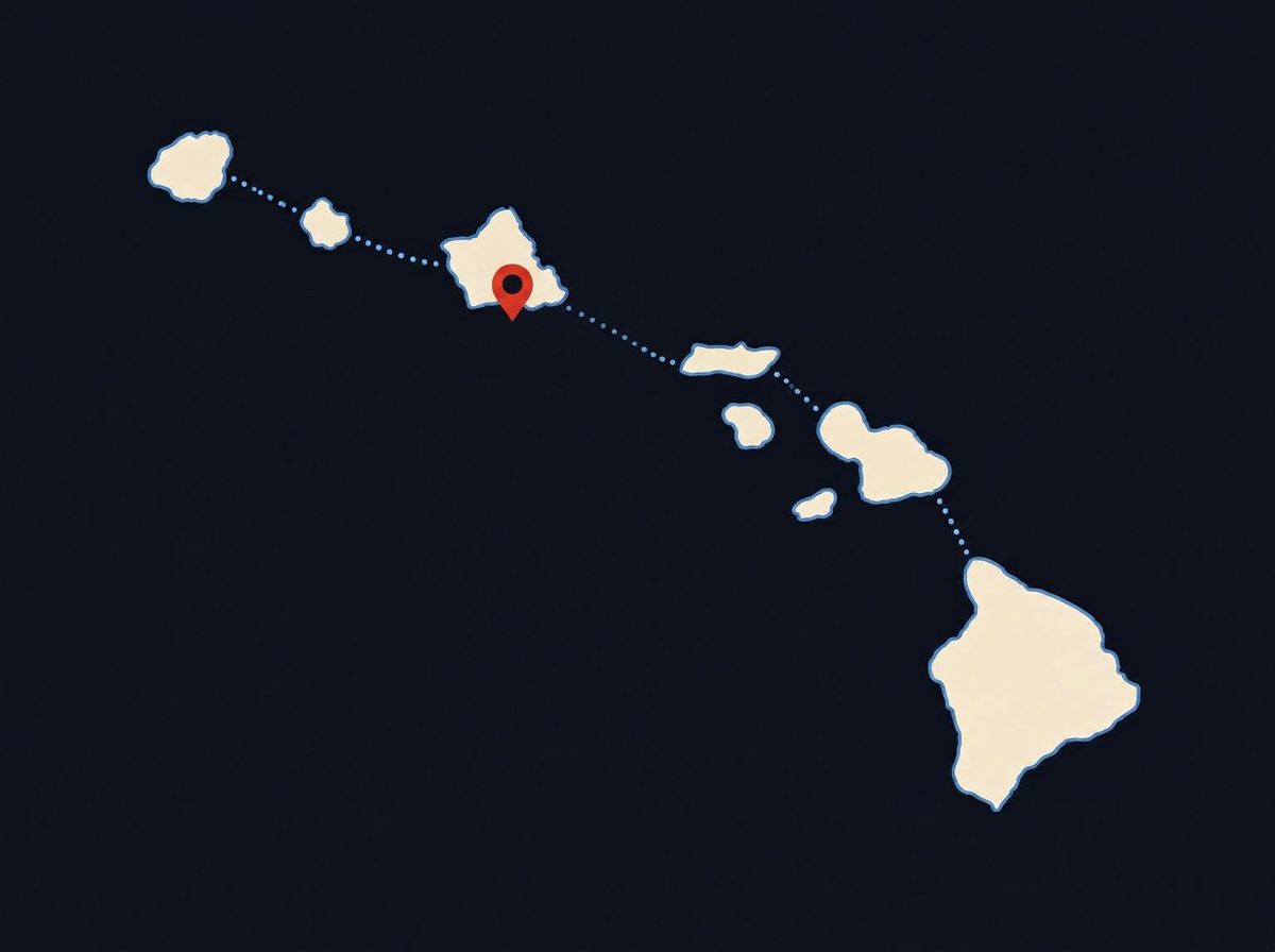 Map of the Hawaiian island chain with a pin marking Honolulu on Oʻahu